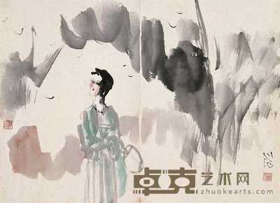 傅小石 执扇图 镜心 40.5×55.5cm